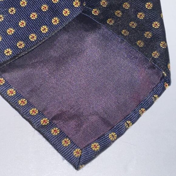Polo Ralph Lauren REPP Tie Navy Geometric Foulard Abstract Flowers Silk Made USA - Picture 4 of 8